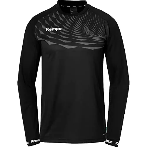 Kempa Wave 26 Longsleeve, schwarz/anthra - Trikots für Sport und Freizeit, modernes Design mit kontrastfarbenem Rundhalsausschnitt und optimalem Tragekomfort dank hochwertiger Verarbeitung aus 100% recyceltem Polyester.