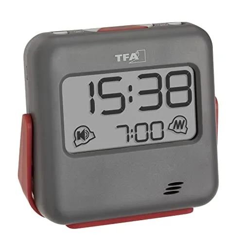 TFA Dostmann 60.2031.10 Quarz Wecker Grau - Wecker mit Vibrationsalarm und extra lautem Weckton, ideal für Reisen und Hörbeeinträchtigte, mit praktischer Snooze-Funktion und Hintergrundbeleuchtung.