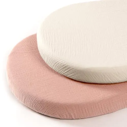 lulumoon Musselin-Baumwolle Spannbettlaken 2er Set: Bettlaken Beistellbett Kinderwagen Matratzenbezug für 35x75 cm 41x81 cm 40x90 cm Babybetten Stubenwagen (Weiß Rosa)