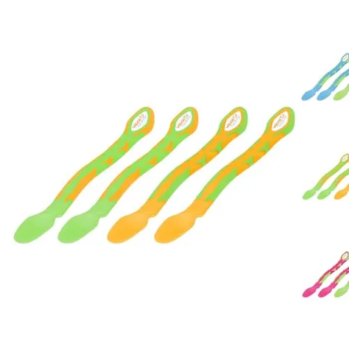 Vital Baby Mamas erster Löffel, Fütterlöffel, Beikostlöffel für Gläschen, Schaber, extra langer Löffel, Babylöffel, spülmaschinengeeignet, ab ca. 4-6 Monaten, 4 Stück - orange/grün