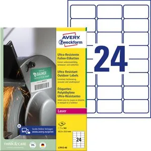 AVERY Zweckform L7912-40 Strapazierfähige Folienetiketten - Universal-Aufkleber mit 960 ultraresistenten, wasser- und schmutzbeständigen Etiketten für höchste Beanspruchungen auf schwierigen Oberflächen - ideal für Innen- und Außenanwendungen.