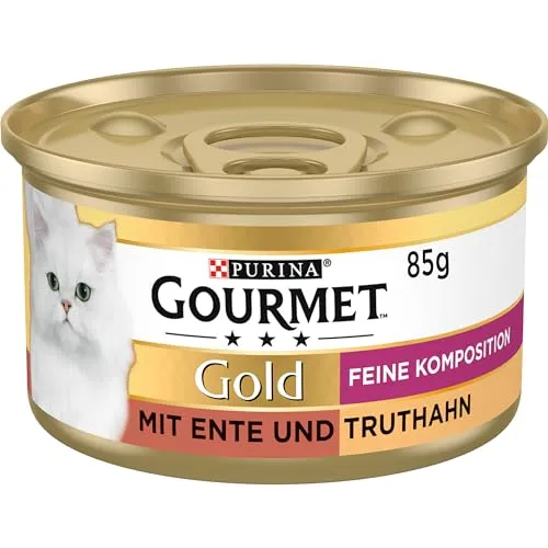 PURINA GOURMET Gold Katzenfutter mit Ente und Truthahn, 12er Pack - Dosenfutter für Katzen, mit saftigen Stückchen in Sauce, ideal für ausgewachsene Katzen. Hochwertige Zutaten ohne künstliche Zusatzstoffe, perfekt als Alleinfuttermittel.