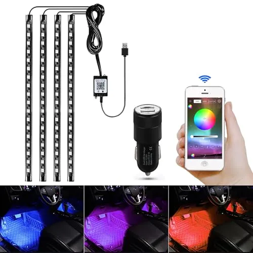 AIGUOZER RGB LED Innenbeleuchtung Auto,LED Innenraum Ambientebeleuchtung mit APP, 4x18 Fußraumbeleuchtung Auto Car Accessories Gifts fur Man Women Mit USB-Port und Fernbedienung