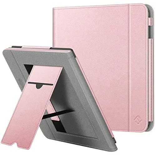 Fintie Hülle kompatibel für Tolino Vision 5 2019 / Kobo Libra H2O - Kickstand Schutzhülle mit Kartenfach Handschlaufe und Auto Sleep/Wake Funktion, Roségold