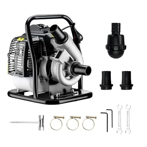 Wiltec Benzin Wasserpumpe 1,4 kW Gartenpumpe mit 15 m³/h Durchfluss, Garten Pumpe mit 2-Takt-Motor, Motorpumpe zur Bewässerung und zum Aus- bzw. Abpumpen