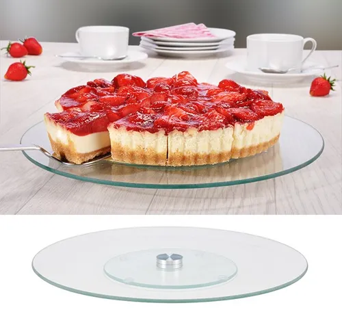 Drehbare Kuchenservierplatte Ø 30cm aus Glas und Edelstahl von Haushalt International
