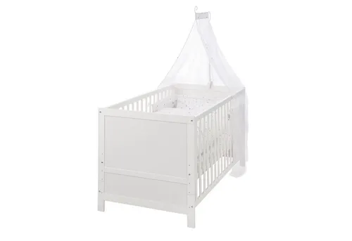 roba® Komplettbett 70 x 140 cm - inkl. Textilausstattung, Matratze & Himmel, weiß - Baby- und Kinderbett 70x140 cm, 3-fach höhenverstellbar und inklusive Bettwäsche, Matratze und Himmelsstange für optimalen Schlafkomfort.