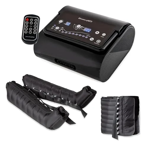 Dinamicamed | PREMIUM 8.0 Beinmassagegerät | 8 Luftkammern | 6 Programme mit Beinmanschetten und Bauch | Individuell einstellbar, Fernbedienung | Pressotherapy Lymphdrainage Gerät