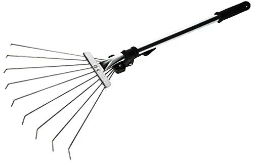 KOTARBAU® Robuster Fächerbesen 32 cm aus Metall Verstellbar 60 - 245 mm Minirechen mit 9 Zinken Laubbesen Laubfeger Hand-Fächerbesen Handrechen Rasenrechen Drahthandfeger