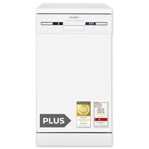 Exquisit GSP59309-030E Geschirrspüler 45 cm - Kompakter Geschirrspüler für 1-3 Personen mit nur 9 Litern Wasserverbrauch pro Spülgang. 7 Programme, inklusive ECO-Modus, sorgen für perfekte Reinigungsergebnisse und schonen die Umwelt.