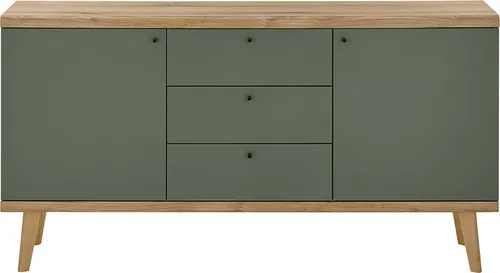 Lomadox Sideboard AVEZZANO-61, Modernes Design in Eiche und Salbei - Sideboard für Wohnzimmer, 160cm, modernes Design mit Evoke Eiche und Salbei, 2 Türen und 3 Schubkästen für optimalen Stauraum.