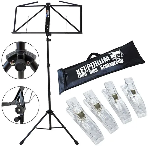 keepdrum Notenpult keepdrum MUS3BK Notenpult Schwarz mit 4 Notenklammern