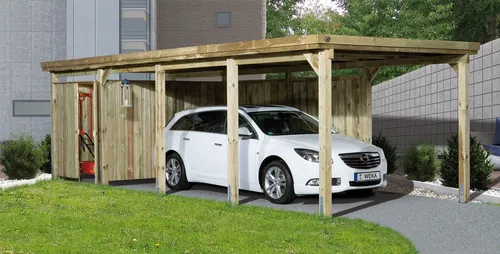 Weka Flachdach Einzelcarport 617 Gr. 3 mit Trapezblech