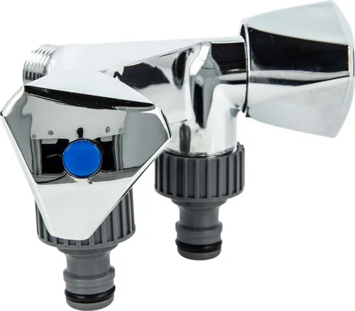 tecuro Doppel-Geräteventil mit 2 Abgängen - Bad- & Duscharmaturen, ideal zum Anschluss von Wasch- oder Spülmaschinen, mit integriertem Rückflussverhinderer und hochwertiger hochglanzverchromter Oberfläche.