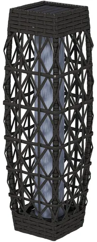 Rattan Außenleuchte mit Solar, LED und automatischer Einschaltautomatik – 20 x 20 x 68 cm, grau