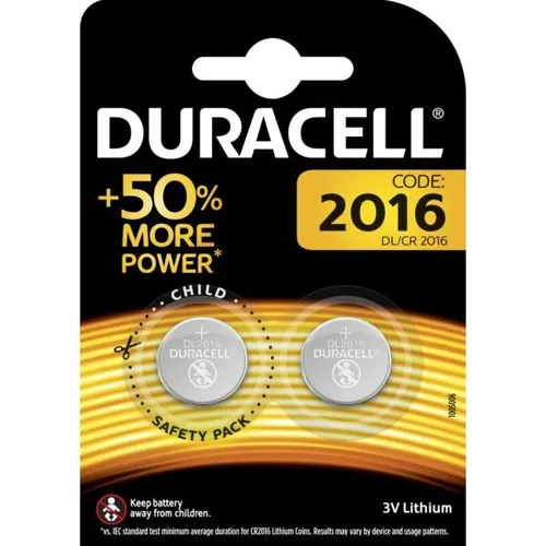 Duracell 2016 Lithium-Knopfzelle 3 V - 2er-Pack, ideal für Schlüsselanhänger und medizinische Geräte, 10 Jahre Lagerfähigkeit und kindersichere Verpackung