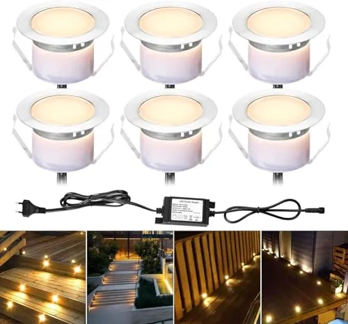 SUBOSI 6er Set Led Bodeneinbaustrahler Bodenleuchten Bodenstrahler Aussen DC12V 1W Ø45mm IP67 Wasserdicht LED Terassenbeleuchtungen Einbaustrahler Terrasse Küche Garten Einbauspots Warmes Weiß