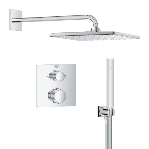 Grohe Precision Thermostat Duschsystem mit Vitalio Rain Mono 310 Cube - Chrom - Brausen mit präziser Temperaturkontrolle und luxuriösem Regenstrahl für ein entspannendes Duscherlebnis.