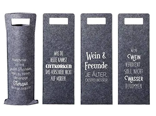 4 Flaschentüten für Wein aus Filz mit Spruch, grau