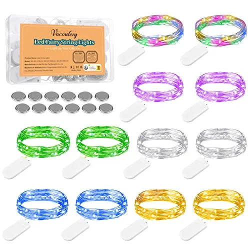 LED Lichterkette Batterie, 2M 20leds Micro Led Lichterkette Mit Batterie Kupfer Drahtlichterkette für Zimmer Innen Halloween Weihnachts Party Hochzeit Tisch Außen Deko (12 Stück-6 Farben)