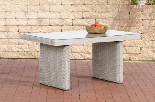 CLP Polyrattan Garten Esstisch FISOLO - Modernes Design für Ihren Garten - Esszimmertische mit 5mm Sicherheitsglasplatte, robust und langlebig. Wählen Sie aus 5 Rattanfarben für den perfekten Look!