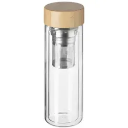 Doppelwandige Teekanne 400 ml mit Bambusverschluss - Teekanne für perfekten Teegenuss, hält Getränke lange warm und ist aus hochwertigem Glas mit stilvollem Bambusverschluss.