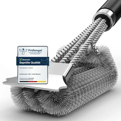 Grillbürste, Grill Reinigungsbürste Edelstahl Schaber, dichte Edelstahlborsten, Extra Langer PP Griff, für Gasgrill, Holzkohlegrill, Kugelgrill, Elektrogril, Grillrost