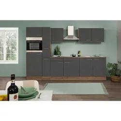 Respekta Küchenzeile KB300EYG 300 cm Grau Seidenglanz in grau von Respekta