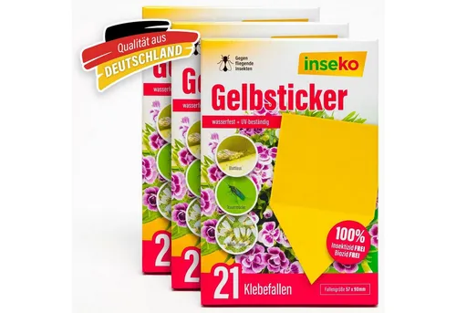 Inseko Klebefalle 63 x inseko Gelbsticker I Gelbtafeln gegen Trauermücken, Gelbfalle 100% giftfrei