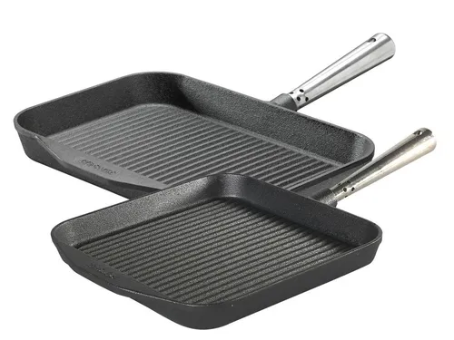 Skeppshult Grillpfanne 25x25 cm mit Stahlgriff und Steakmesser - Pfannen aus Gusseisen, ideal für gleichmäßiges Grillen und Braten, inkl. hochwertigem Steakmesser für perfekte Ergebnisse.