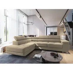 Masseno Ecksofa SELVA L-S mit Schlaffunktion - Ecksofa mit praktischer Schlaffunktion und Stauraum, ideal für kleine Räume. Verleihen Sie Ihrem Wohnzimmer Komfort und Stil mit dem eleganten Design in Creme.
