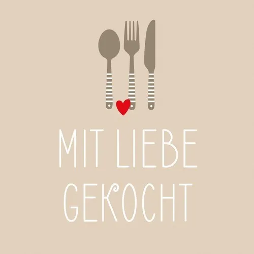 Servietten Mit Liebe gekocht Essen Liebe Besteck Tisch Sprüche Herz 33x33cm 20