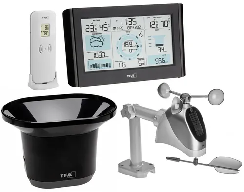 TFA Dostmann Weather Pro Funk Wetterstation 35.1161.01 - Wettervorhersage, Wind- und Regenmesser, Außensensor, ideal für präzise Wetterüberwachung und Raumklimakontrolle