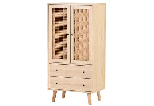 Flieks Rattan Kommode Sideboard mit 2 Schubladen und 2 Türen - Elegante Kommode im Rattan-Look, ideal für stilvolle Wohnräume. Bietet viel Stauraum und ist dank der Rattantüren staubgeschützt. Perfekt als TV-Tisch oder in Flur und Schlafzimmer.