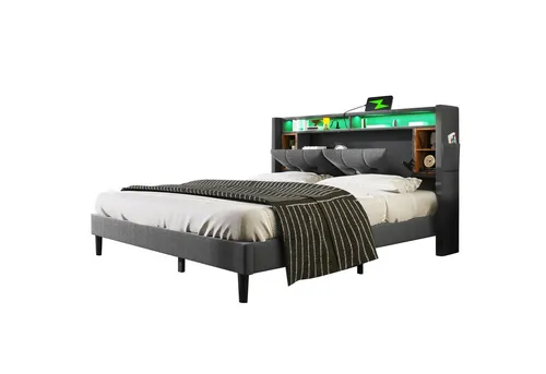 Odikalo Polsterbett Doppelbett Bettgestell Stauraum-Kopfteil 140/160 Grau(Mit Matratze)