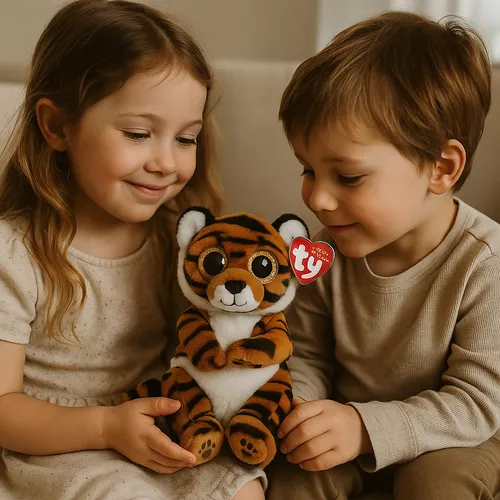 Plüschtier TY Beanie Bellies Tiger Clawdia • Glitzeraugen • 15 cm • Neu