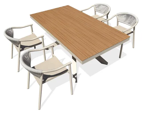 4-sitzige Garten-Essgruppe aus Aluminium – Greige