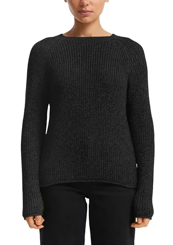 QS Melierter Strickpullover mit Raglanärmeln - Damenpullover im Regular Fit mit Rollsaumblende, aus bequemem Baumwollmix, ideal für lässige Looks und angenehmen Tragekomfort.