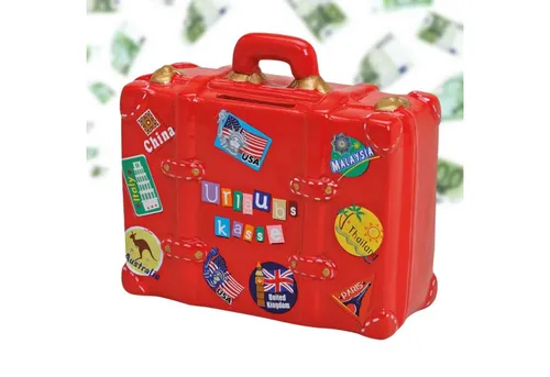 matches21 HOME & HOBBY Spardose Große Spardose Reise-Koffer rot 13 cm Urlaubskasse mit Schlüssel, Keramik Sparbüchse abschließbar