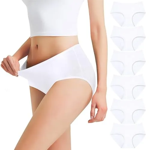 Falechay Unterhosen Damen 6er Pack Slip Mittel Taille Unterwäsche Weiß XXL