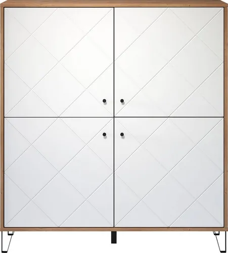 Places of Style Highboard Tarragona - Highboard im modernen Design mit Fräsungen in Rautenoptik, 8 Fächer und großzügigem Stauraum für Bücher und Wohnaccessoires.