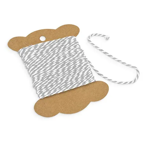 itenga Dekogarn Bastelschnur Kordel Bakers Twine Geschenkband Baumwollschnur Dekokordel für Gastgeschenke Adventskalender Geschenkverpackungen (10 m x 2 mm) (Silber/Weiß)