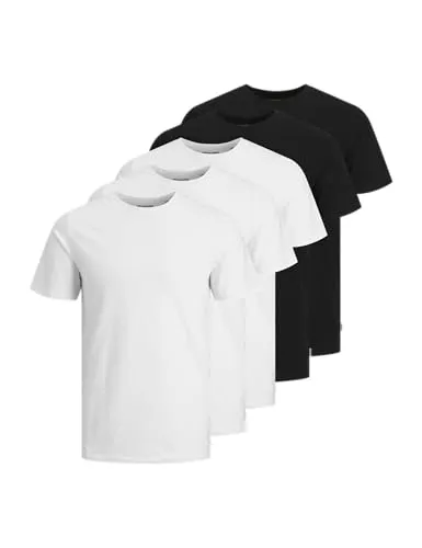 JACK & JONES JJEORGANIC BASIC TEE SS O-NE 5PK MP NOOS - Herren-Shirts im praktischen 5er-Pack, aus 100% Baumwolle für ultimativen Tragekomfort, modischer Rundhalsausschnitt und hüftbedeckender Schnitt.