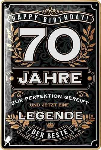 LANOLU Blechschild 70 Schild Geburtstag - 70 JAHRE LEGENDE - Deko 70 Geburtstag Mann, 70 Geburtstag Deko, lustiges Geburtstagsschild 70 als Geburtstagskarte 70 - vintage Metallschild 20x30 cm