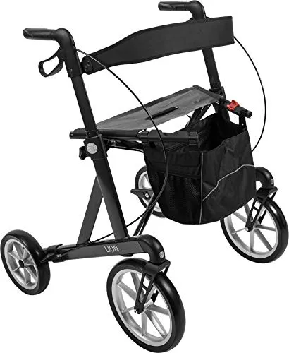 FabaCare Outdoor Rollator Lion, Premium Leichtgewichtrollator mit Spezialbereifung für Gelände, faltbar, Vollausstattung, Sicherheitsreflektoren, bis 200 kg, Anthrazit, Sitzhöhe 53 cm