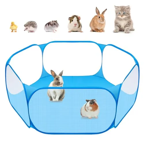 Amakunft Kleintierzelt, atmungsaktives & transparentes Haustierlaufgitter Pop Open Outdoor- / Indoor-Übungszaun, tragbarer Hofzaun für Meerschweinchen, Kaninchen, Hamster, Chinchillas und Igel