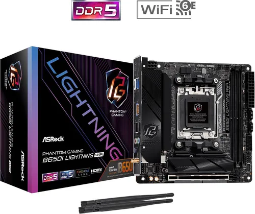 AsRock B650I Lightning WiFi - Mini ITX Mainboard für AM5, mit integriertem WiFi und optimaler Leistung für kompakte Gaming-Systeme