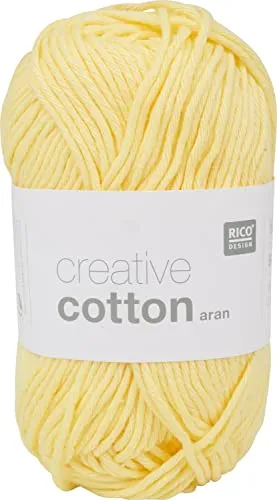 Rico Design Creative Cotton aran Häkelgarn 8-fädig 50g 85m Nadelstärke 4,0-5,0 Ganzjährig 100% Baumwolle Waschbar bis 60°C Hellgelb