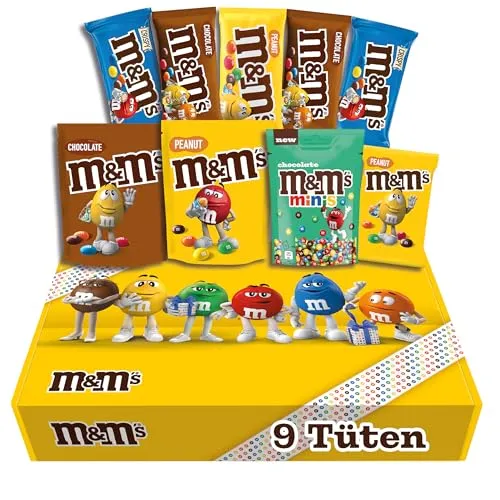 M&M´S Fan-Box I Schokolinsen Mix-Box I 7 Sorten I 9 Packungen I 724g I Peanut Crispy Schoko I Chocolate Minis