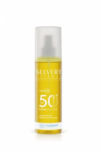 Selvert Thermal Sonnenschutzspray Sun Care - Sport Mist SPF 50+ - Sonnenspray für Outdoor-Aktivitäten, bietet starken Schutz mit leichter, nicht fettender Textur. Ideal für Kinder ab 3 Jahren und schützt vor UVA/UVB-Strahlen sowie blauem Licht.